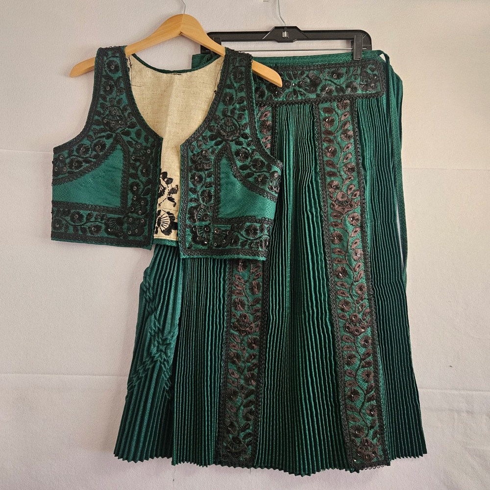 Vtg Kalotaszeg Transylvania Embroidered Sequin Vest Pleated Wrap Skirt‎ Apron